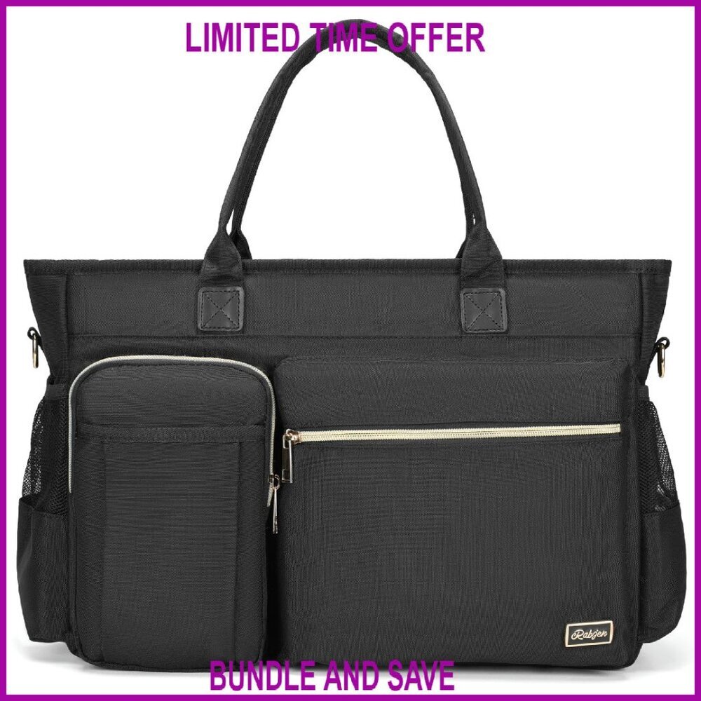 15.6" Padded Laptop Tote Bag with Multiple Pockets & Insulated Compartments